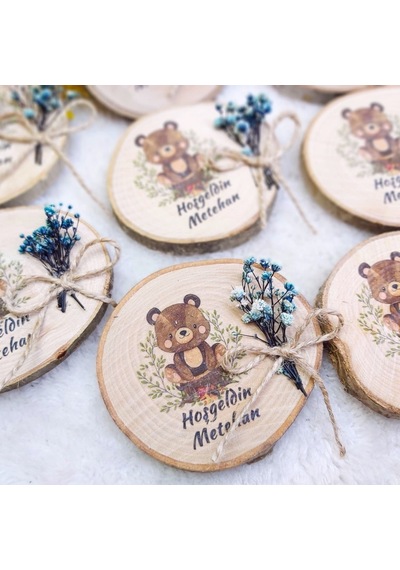 Doğal Ahşap Magnet Bebek Şekeri Uv Baskılı Çiçek Süslü 6 30 Adet