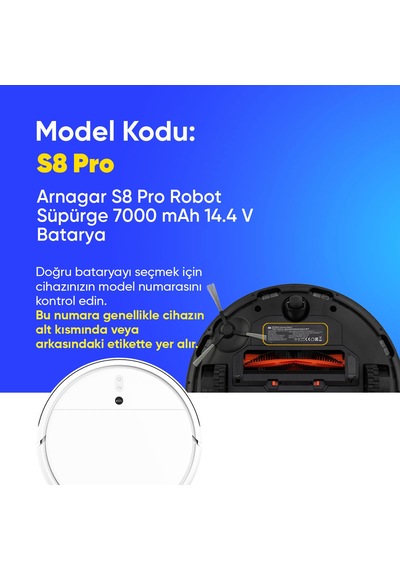 Arnagar S8 Pro Robot Süpürge 7000 Mah 14.4 V Batarya  Uyumlu Uzun Ömürlü, Yüksek Performans Pil