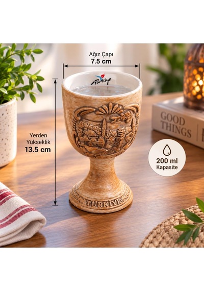 Kadeh 200 Ml Seramik Türkiye Temalı Ayaklı Dekoratif Bardak Çok Renkli