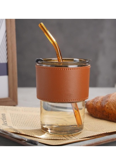 Deri Aksesuarlı Renkli Cam Mug Bardak çok renkli