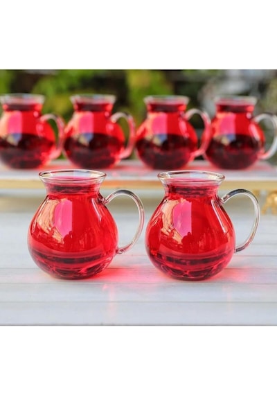 Keyf-i Ala 6'li Borosilikat Cam Kulplu Çay Bardağı Seti - Isıya Dayanıklı Şeffaf Cam 320 Ml Çok Renkli
