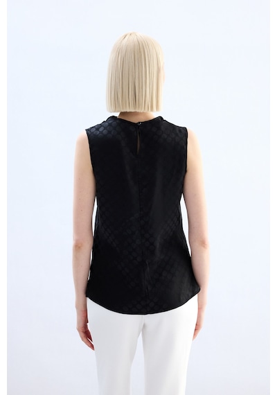 Sateen Puantiye Desenli Kolsuz Bluz - Siyah-136749 Siyah