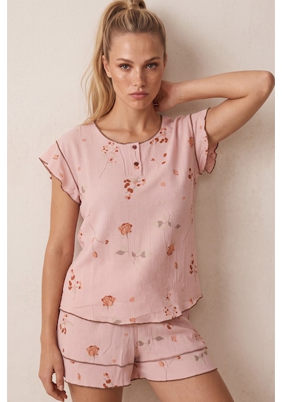 Siyah İnci Bürümcük-krınkıl Şortlu Pijama Takım 26120175 Pudra