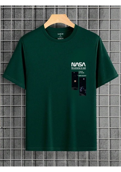 Yeşil Oversize Nasa Baskılı T-shirt - Oversize Baskılı Yeşil