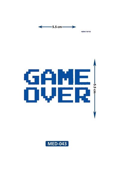 Game Over 5 Cm Minimal Geçici Dövme Yarı Kalıcı Geçici Dövme
