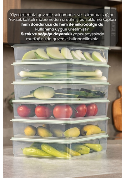 Vienev 6lı 3,5 Litre Buzdolabı Dondurucu Organizer Mikrodalga Ve Difrize Uygun Saklama Kabı Mint