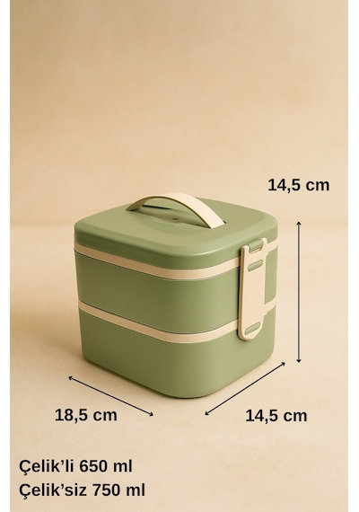 Tier - 2 Katlı Sızdırmaz Kapaklı Lunchbox 1000 Ml Yeşil