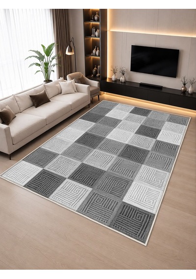 Gri Dijital Baskı Halı Kaymaz Tabanlı Yıkanabilir Halı Yolluk Salon Halısı2152