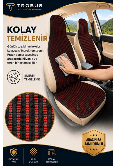 Toyota Rav4 2019 Ve Sonrası Üniversal Örme Ön 2 Parça Minder Terletmez Kaymaz Taban Siyah Kırmızı