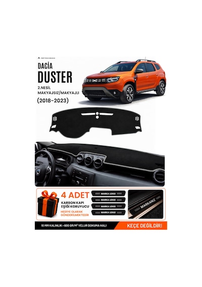 Dacia Duster 2 Nesil Makyajlı Makyajsız 2018-2023 Uyumlu Torpido Örtüsü - Siyah Gri