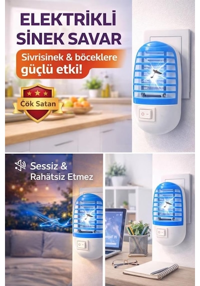 Elektrikli Sinek Savar - Uv Işıklı Priz Tipi Sessiz Böcek Öldürücü Cihaz - Sinek Kovucu