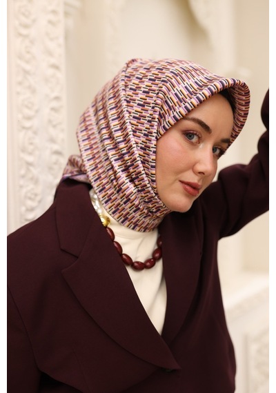 Silk Home Twill İpek Eşarp 11454-67 Mor, Erguvan, Turuncu, Krem