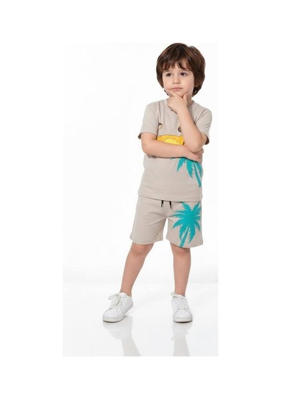 Miniko Kids Erkek Çocuk Lion Modelli Pamuk Şortlu Takım Ekru