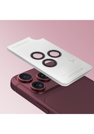 Apple Uyumlu iPhone 18 Pro Max Youngkit Alloy  Parlama Önleyici Kamera Lens Koruyucu Aparatlı Bordo