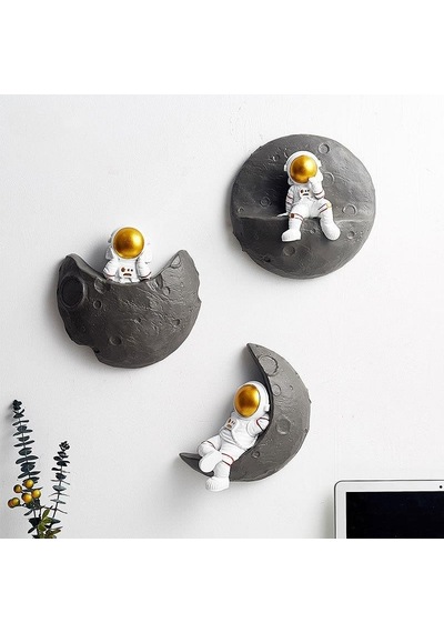 Dekoratif Modern Büyük Boy Üçlü Astronot Ve Ay Figürlü Çocuk Odası Dekor Ev Duvar Dekorasyon