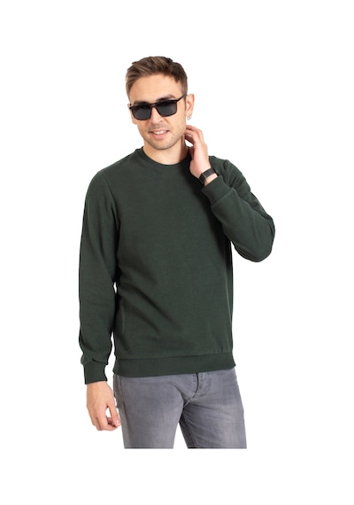 Erkek Klasik Regular Kalıp Pamuklu Selanik Yuvarlak Yaka Sweatshirt 1111-Haki Yeşili-Haki Yeşili Haki