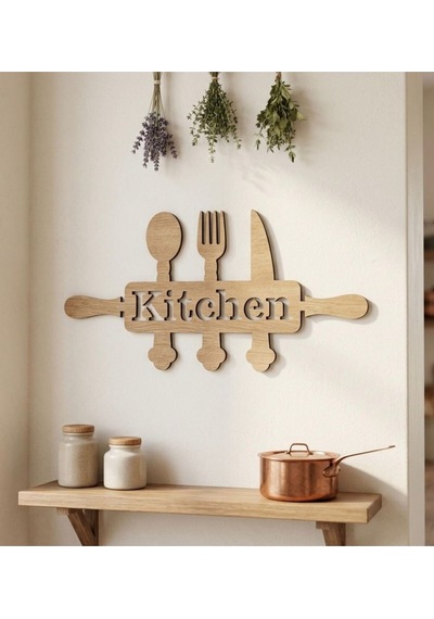 Mutfak Temalı 'kitchen' Yazılı Mdf Duvar Dekoru