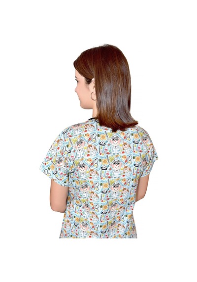 Unisex Master Likra Doktor Desenli Pamuklu Likralı Scrubs Tek Üst Üniforma Karışık Karışık