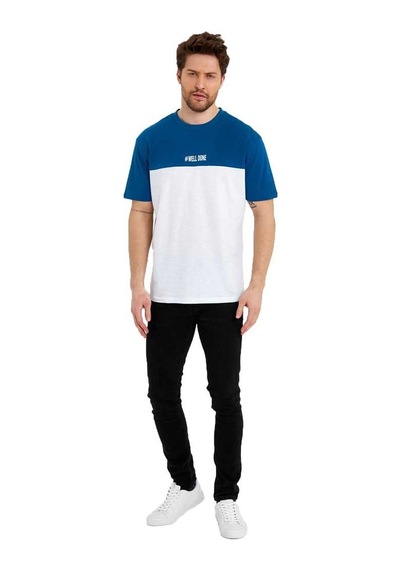 Erkek Bisiklet Yaka Blok Renkli Regular Fit Baskılı Tişört 001