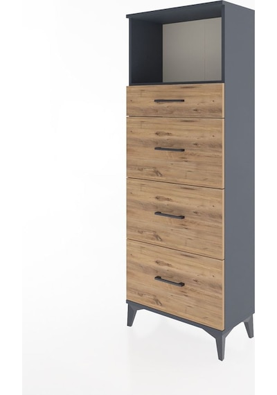 Arges Dolap Tek Raflı 4 Çekmeceli 60x30x163 Antrasit-çam Antrasit