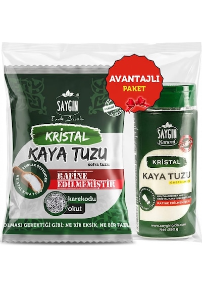 Saygın Tuz Rafine Edilmemiş Doğal Kristal Kaya Tuzu İkili Set Paketli 500 G + Tuzluklu 250 G