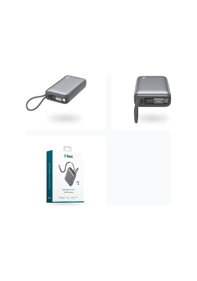 Ttec-recharger Pro Lcd 10.000mah Pd 20w Usb-c Makaralı Kablolu Taşınabilir Hızlı Şarj Aleti / Powerbank Uzay Gri