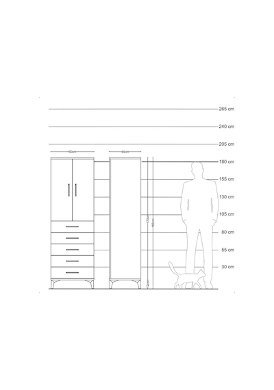 Hyperion Dolap Tek Raflı 5 Çekmeceli 2 Kapaklı 60x44x182 Çam-antrasit Atlas Çam