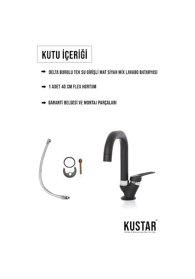 Kustar Kısa Köşe Delta Borulu Tek Su Girişli Mat Siyah Mix Aç Kapa Musluk Lavabo
