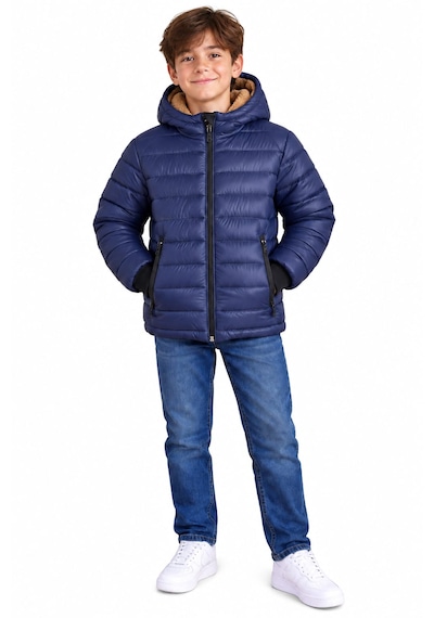 Dublino Kids Erkek Çocuk Su Ve Rüzgar Geçirmez İçi Kürklü Kapişonlu Mont Lacivert