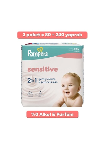 Sensitive Bebek Islak Havlu 3 Paket 240 Yaprak 1000'li Set
