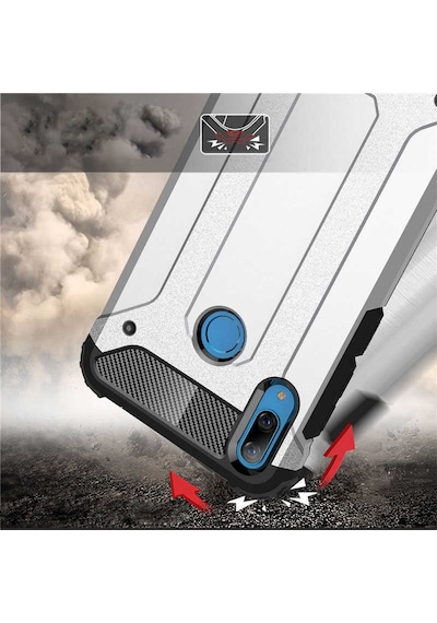 Ekılıf - Huawei Y7 Prime 2019 Uyumlu Kılıf Çift Katman Zırh Tank Crash Military Kapak - Siyah