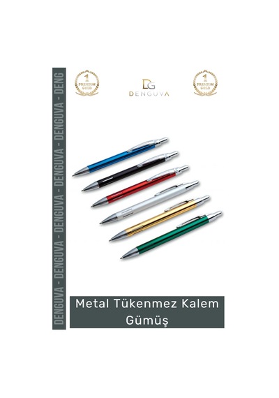 Kalem Premium Lazer Baskı Kurumsal Prestijli Modern Dayanıklı Şık Metal Tükenmez Kalem Gümüş Çok Renkli