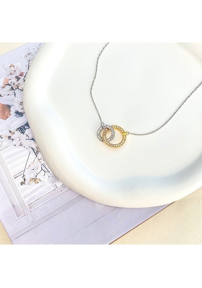 Çift Halka Kolye Tamtur Taşlı 316l Paslanmaz Çelik Kolye Gold Silver 41+5cm Altın - Gümüş Çift Halka Kolye Tamtur Taşlı 316l Paslanmaz Çelik Kolye Gold Silver 41+5cm Altın - Gümüş
