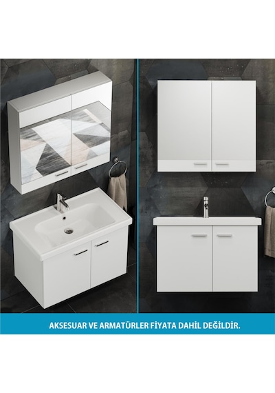 Aqua Bagno Basic Alt Dolap + Üst Dolap -lavabo Dahil-beyaz ,80 Cm. 3 Parça Beyaz Aqua Bagno Basic Alt Dolap + Üst Dolap -lavabo Dahil-beyaz ,80 Cm. 3 Parça Beyaz