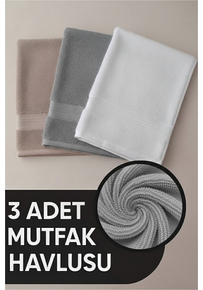 Isessia Elia 3 Adet %100 Pamuk En İyi Emici El Ve Yüz Havlusu Mutfak Havlusu Banyo 30x50cm Bej Gri Beyaz Çok Renkli