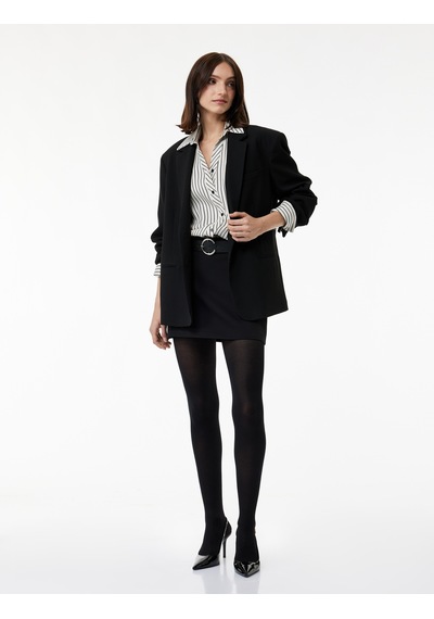 Koton Slim Fit A Kesim Kemerli Mini Etek Siyah 7wak70004pw