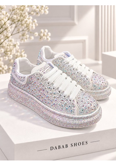 Dabab Shoes Stella Kadın Beyaz Taşlı Işıltılı Platform Sneakers Spor Ayakkabı
