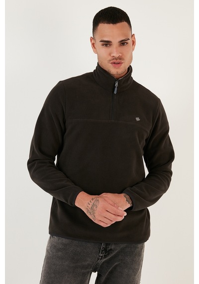 Buratti Slim Fit Anti-pilling Tüylenme Yapmayan Bato Yaka Soğuk Geçirmez Şardonlu Polar Erkek Polar 5906001 Antrasit