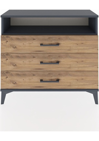 Arges Şifonyer Tek Raflı 3 Çekmeceli 88x30x80 Antrasit-çam Antrasit