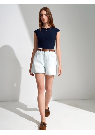 DİLVİN 72334 Pamuk Mini Kot Şort-mavi