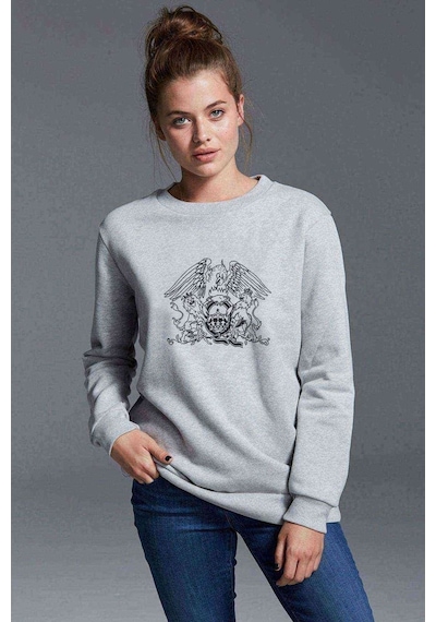 Bohemian Rhapsody Logo Baskılı Gri Kadın Sweatshirt (528259319)