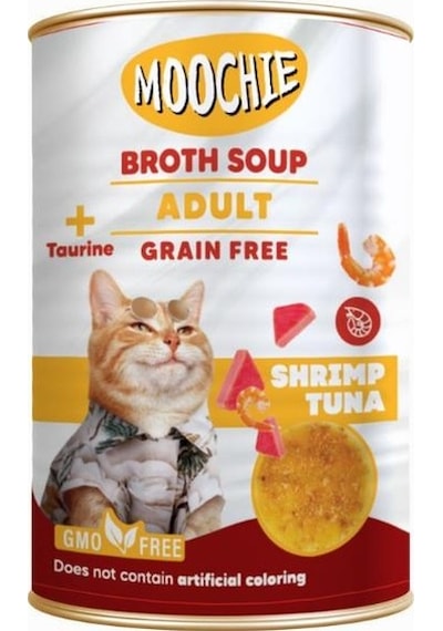 Moochie Karidesli Ton Balıklı Tahılsız Et Suyu Yetişkin Kedi Çorbası 135 ML