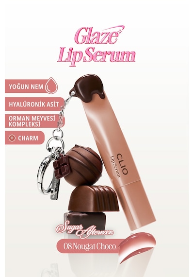 Dolgun Görünüm Kazandıran, Parlak, Besleyici, Renkli Dudak Serumu Clıo Glaze Lip Serum 08 Nougat Choco