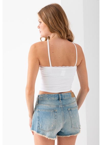 Giysa Kadın Çapraz Askılı Dantel Detaylı Crop Body Beyaz - Ms0000309 Beyaz