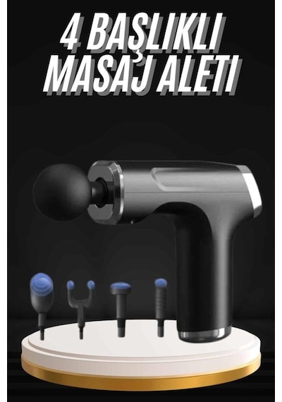 Şarjlı Masaj Tabancası 4 Başlıklı Mini Masaj Tabancası Ve Masaj Aleti Siyah