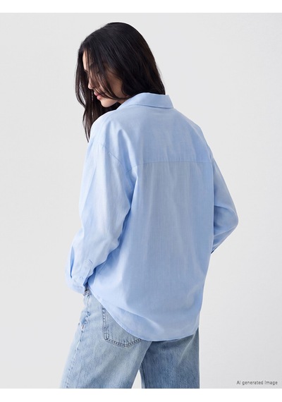 Lcw Vision Mavi Oversize Poplin Kadın Gömlek