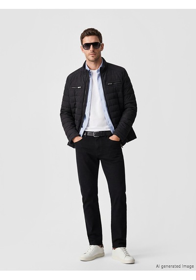 Lcwaıkıkı Classic Siyah Regular Fit Dik Yaka Erkek Deri Görünümlü Mont