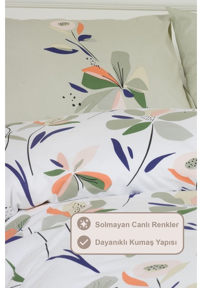 Elart Mary Nevresim Takımı Çift Kişilik %100 Pamuk Ranforce Lastikli Çarşaf 200x220 Cm Yeşil Yeşil