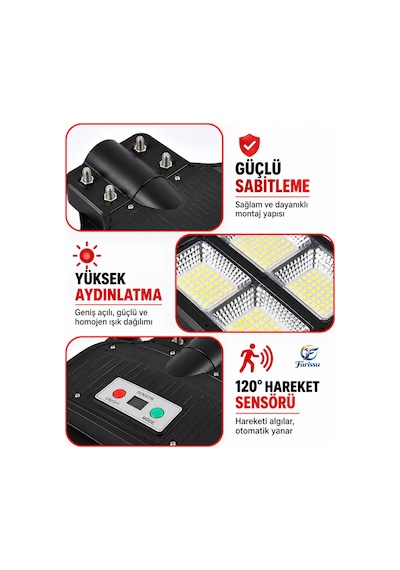 Yc1-034b 600w Solar Sokak Ve Bahçe Lambası Sensör Modunda Kesintisiz Şarj Ve Kumandalı Ve 1 Adet
