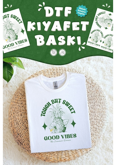 Kumaşa Baskı Yapılabilen Özel Tasarım Ütü Ile Yapışan Tekstil Dtf Baskı Görseli Ananas Temalı